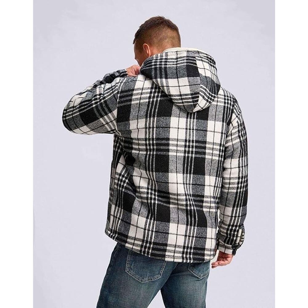 G Gradual Men's Flannel Jacket Fleece Sherpa Lined Hoodies Zip Up Plaid Shirt - Picture 4 of 6